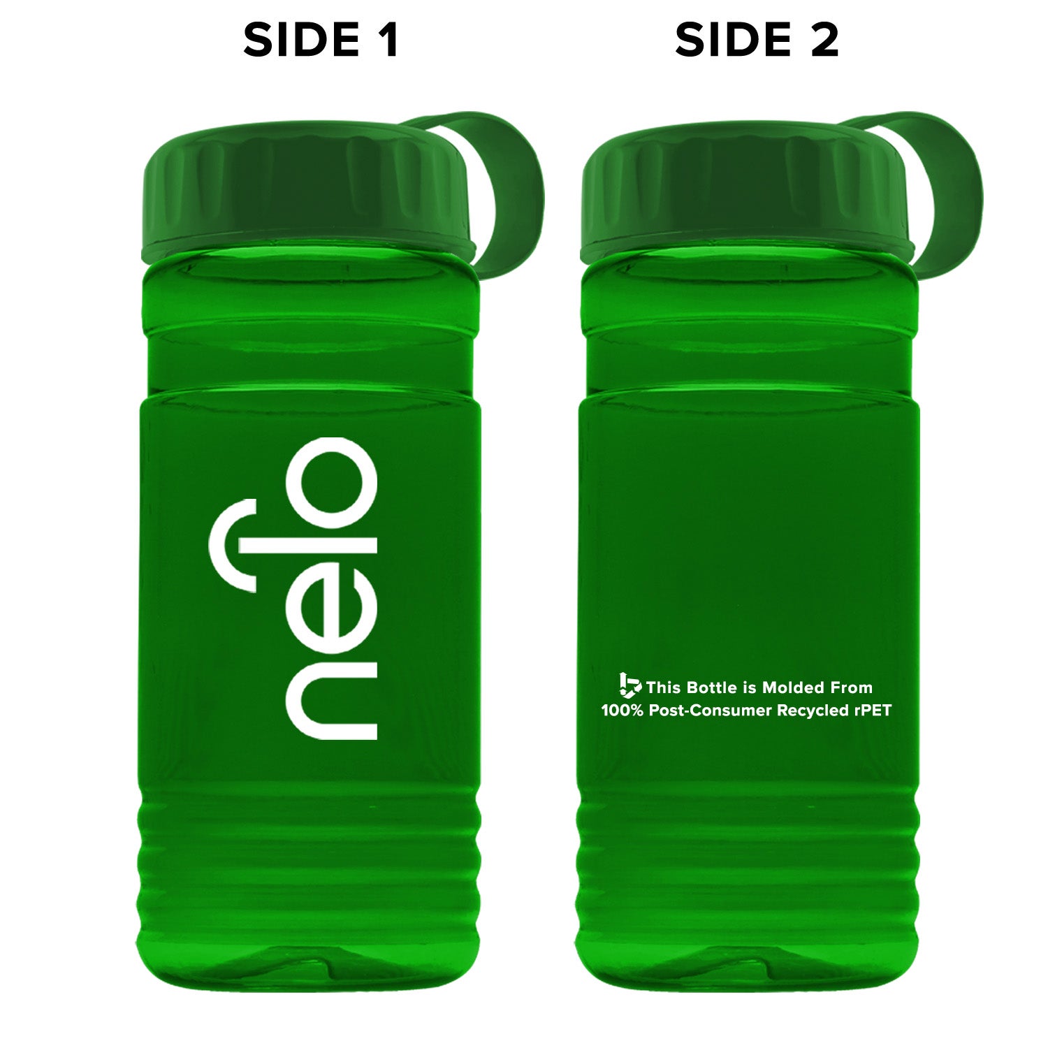 Recycled Water Bottle USA Made Tethered Lid 20 oz Eco Promotional Products